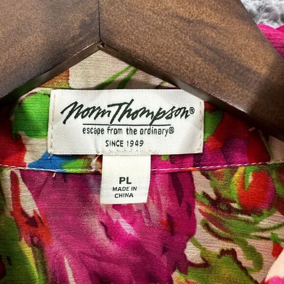 Norm Thompson Button Up Top Womens Large Petite Pink Floral Long Sleeve Boho - Picture 2 of 7
